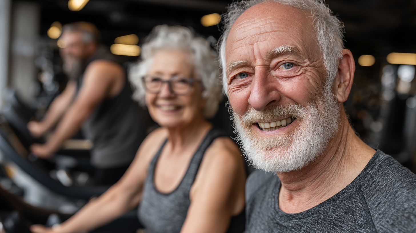 Щасливі старші люди під час групового тренування